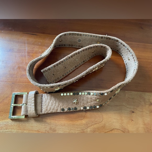 Brown Italian leather belt with gold studs and stars main image 3